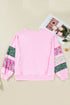 Mixed Floral Patched Sleeve Ribbed Trim Baggy Sweatshirt