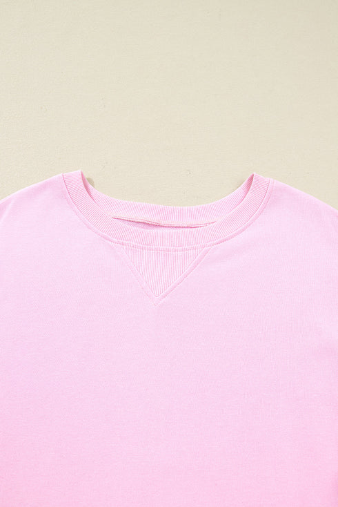 Mixed Floral Patched Sleeve Ribbed Trim Baggy Sweatshirt