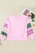 Mixed Floral Patched Sleeve Ribbed Trim Baggy Sweatshirt