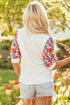 Mixed Floral Patchwork Puff Sleeve Round Neck Top