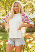 Mixed Floral Patchwork Puff Sleeve Round Neck Top