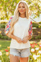 Mixed Floral Patchwork Puff Sleeve Round Neck Top