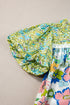 Mixed Floral Print Lace Trim Bubble Sleeve Blouse