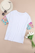 Mixed Floral Print Patchwork Short Sleeve Top