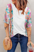 Mixed Floral Print Patchwork Short Sleeve Top