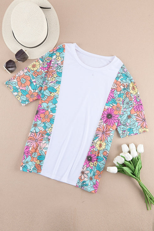 Mixed Floral Print Patchwork Short Sleeve Top