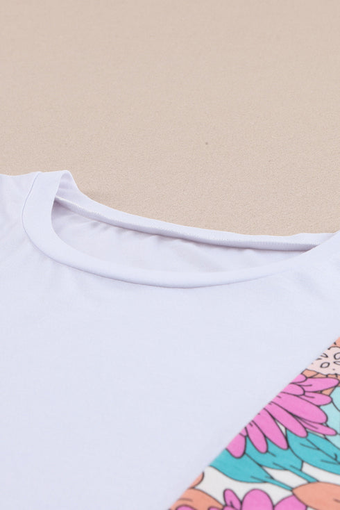 Mixed Floral Print Patchwork Short Sleeve Top