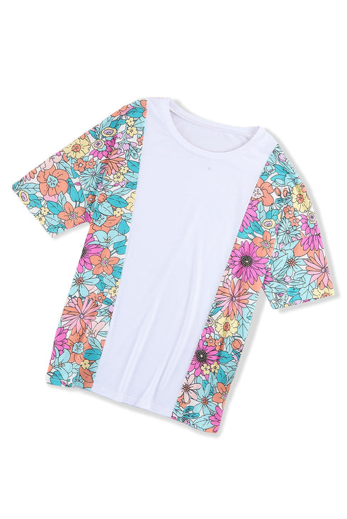 Mixed Floral Print Patchwork Short Sleeve Top