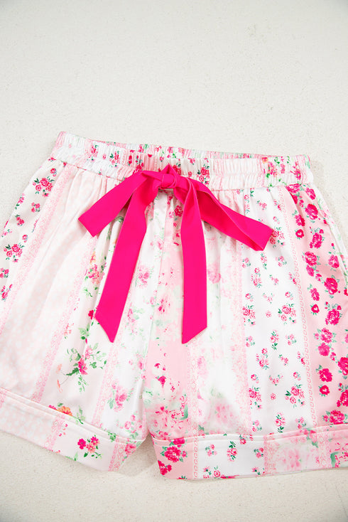 Mixed Floral Print Satin Long Sleeve Pajama Set