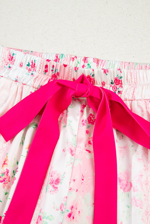 Mixed Floral Print Satin Long Sleeve Pajama Set