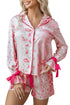 Mixed Floral Print Satin Long Sleeve Pajama Set