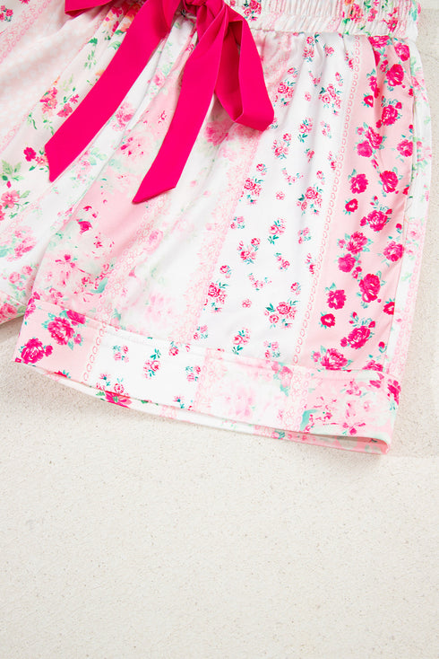 Mixed Floral Print Satin Long Sleeve Pajama Set
