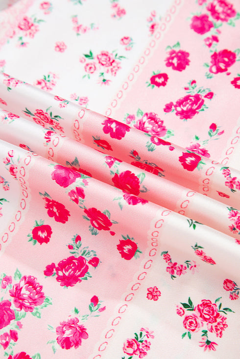 Mixed Floral Print Satin Long Sleeve Pajama Set
