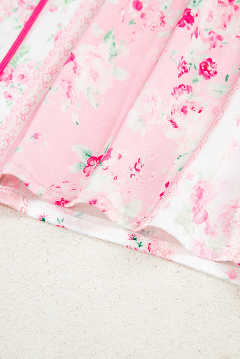 Mixed Floral Print Satin Long Sleeve Pajama Set