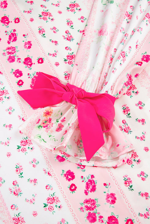 Mixed Floral Print Satin Long Sleeve Pajama Set