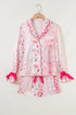 Mixed Floral Print Satin Long Sleeve Pajama Set