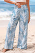 Mixed Floral Print Smocked Waist Wide Leg Pants