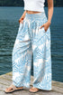 Mixed Floral Print Smocked Waist Wide Leg Pants