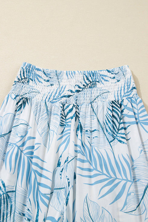 Mixed Floral Print Smocked Waist Wide Leg Pants