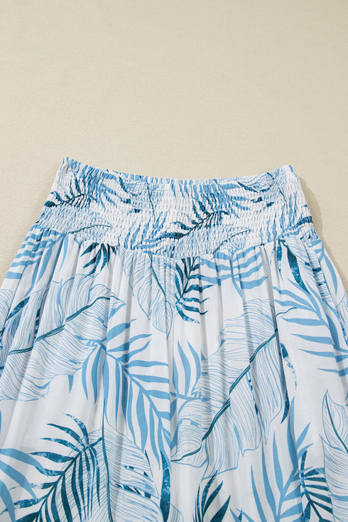 Mixed Floral Print Smocked Waist Wide Leg Pants
