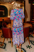 Mixed Floral Print Tie Split Neck Short Sleeve Dress