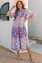 Mixed Floral Print Tie Split Neck Short Sleeve Dress