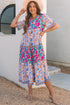 Mixed Floral Print Tie Split Neck Short Sleeve Dress