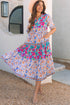 Mixed Floral Print Tie Split Neck Short Sleeve Dress