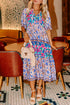 Mixed Floral Print Tie Split Neck Short Sleeve Dress