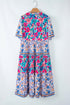 Mixed Floral Print Tie Split Neck Short Sleeve Dress