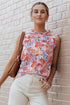 Mixed Floral Print V Neck Puff Sleeve Blouse