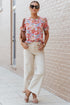 Mixed Floral Print V Neck Puff Sleeve Blouse