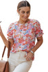 Mixed Floral Print V Neck Puff Sleeve Blouse