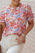Mixed Floral Print V Neck Puff Sleeve Blouse