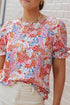 Mixed Floral Print V Neck Puff Sleeve Blouse