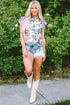 Mixed Floral Striped Print Ruffle Sleeve Blouse