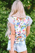 Mixed Floral Striped Print Ruffle Sleeve Blouse