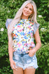 Mixed Floral Striped Print Ruffle Sleeve Blouse