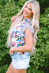 Mixed Floral Striped Print Ruffle Sleeve Blouse