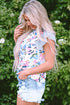 Mixed Floral Striped Print Ruffle Sleeve Blouse