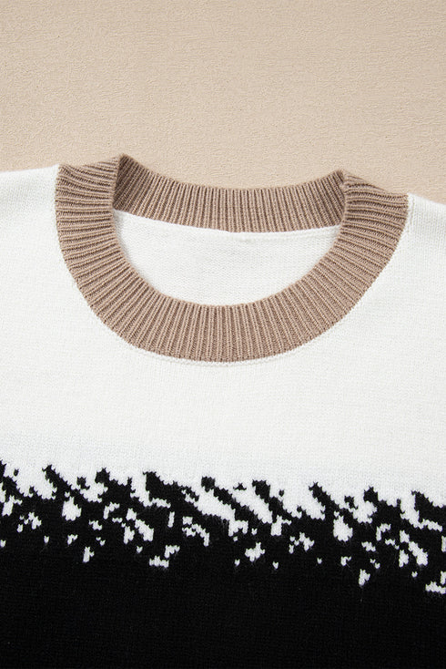 Mixed Geometric Pattern Relaxed Fit Knit Sweater