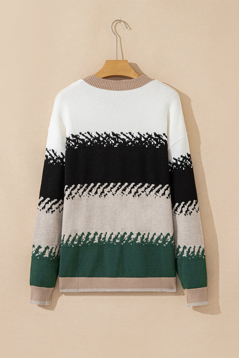 Mixed Geometric Pattern Relaxed Fit Knit Sweater