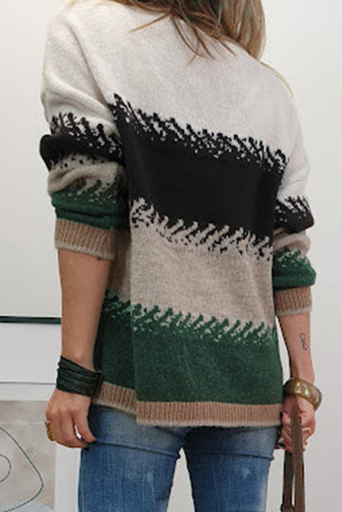 Mixed Geometric Pattern Relaxed Fit Knit Sweater