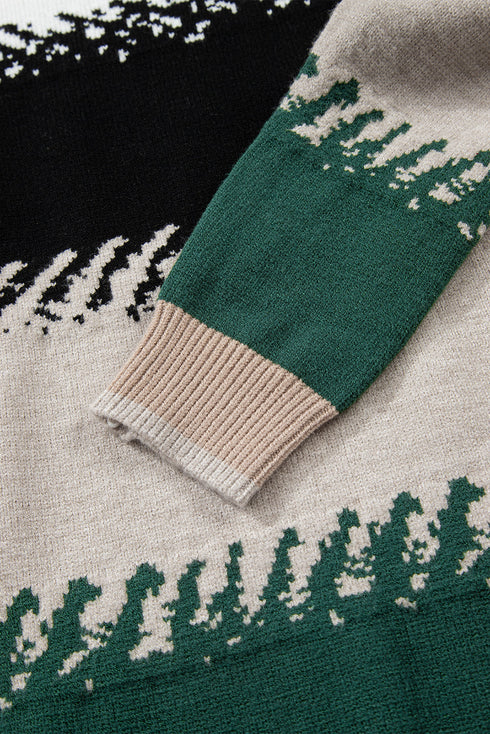 Mixed Geometric Pattern Relaxed Fit Knit Sweater