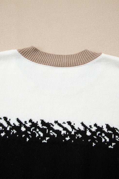 Mixed Geometric Pattern Relaxed Fit Knit Sweater
