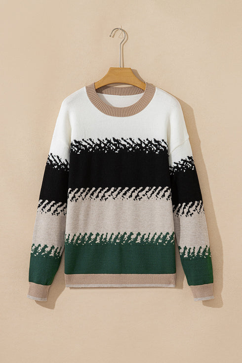 Mixed Geometric Pattern Relaxed Fit Knit Sweater