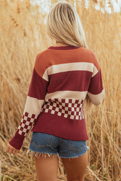 Mixed Geometric Print Crew Neck Sweater