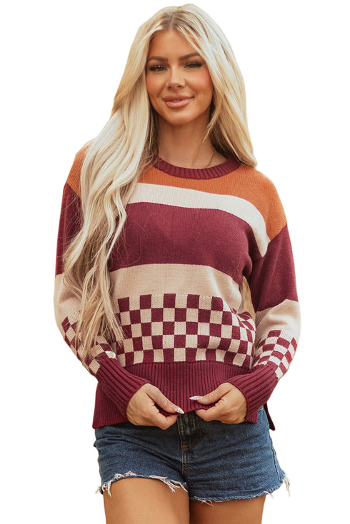 Mixed Geometric Print Crew Neck Sweater