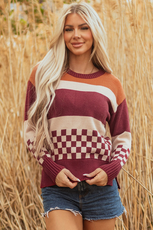 Mixed Geometric Print Crew Neck Sweater