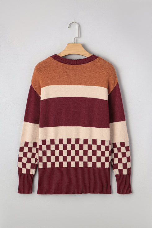 Mixed Geometric Print Crew Neck Sweater